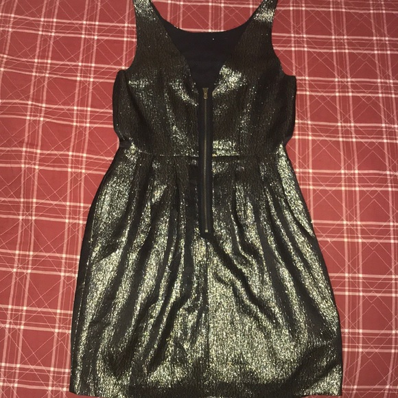Club Monaco shimmery gold Lanna mini a line dress with pockets Y2K dress size 2 - Picture 3 of 9